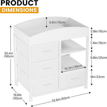 Homeiju Baby Changing Table with 4 Drawers and 2 Shelves - Baby Dresser with Changing Table Top Diaper Changing Station with Storage for Nursery Modern, White