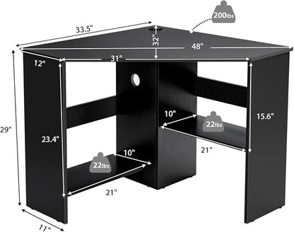 Tangkula Corner Desk, 90 Degrees Triangle Computer Desk for Small Space, Bedroom Corner Makeup Vanity Desk with Storage Shelves & CPU Stand