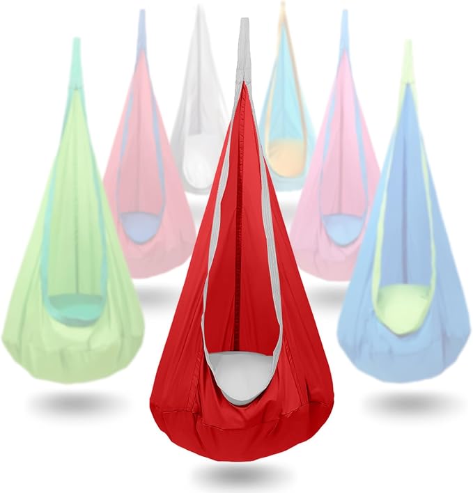 Kids Swing Seat Hammock Chair Indoor Outdoor Hanging Chair for Children,Soft & Safe with High Weight Capacity, Easy Install Perfect for Bedroom, Garden, Playroom (Red)