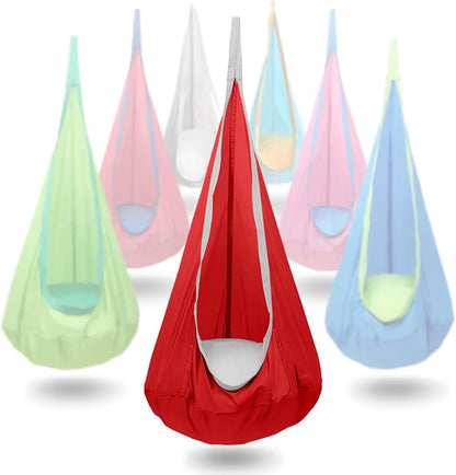 Kids Swing Seat Hammock Chair Indoor Outdoor Hanging Chair for Children,Soft & Safe with High Weight Capacity, Easy Install Perfect for Bedroom, Garden, Playroom (Red)