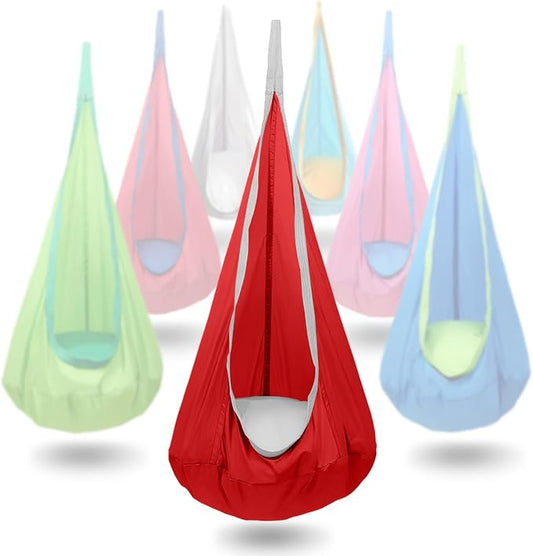 Kids Swing Seat Hammock Chair Indoor Outdoor Hanging Chair for Children,Soft & Safe with High Weight Capacity, Easy Install Perfect for Bedroom, Garden, Playroom (Red)