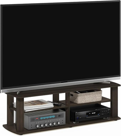 Furinno Nelly TV Stand, 3-Tier Entertainment Center with Open Shelves Storage, TV Console for TV up to 55 Inch, Soft Edges, for Living Room, Bedroom, Dark Brown