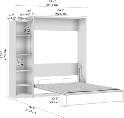 Bestar Claremont Queen Murphy Bed with Closet Organizer (85W) in White, Space-Saving Sleeping Arrangement for Multipurpose Room