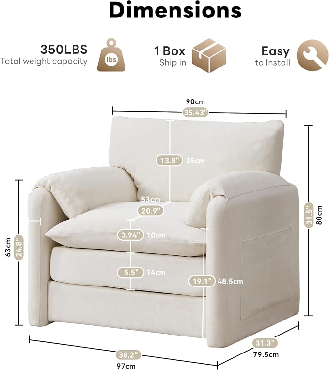 Tbfit Pull Out Sofa Bed with Chair, 3 in 1 Sleeper Sofa Couch with USB & Storage Chaise, Comfy Convertible Sleeper Sofas for Living Room, Small Spaces, White&Beige