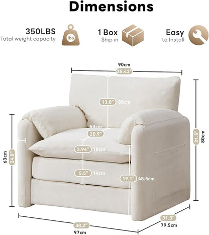 Tbfit Pull Out Sofa Bed with Chair, 3 in 1 Sleeper Sofa Couch with USB & Storage Chaise, Comfy Convertible Sleeper Sofas for Living Room, Small Spaces, White&Beige