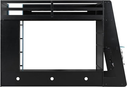 Merax Twin Size Loft Bed with Desk, Multi-Storage Shelves and RGB Light | Space-Saving Wooden Gaming Bed Frame with Charging Station and Guardrail