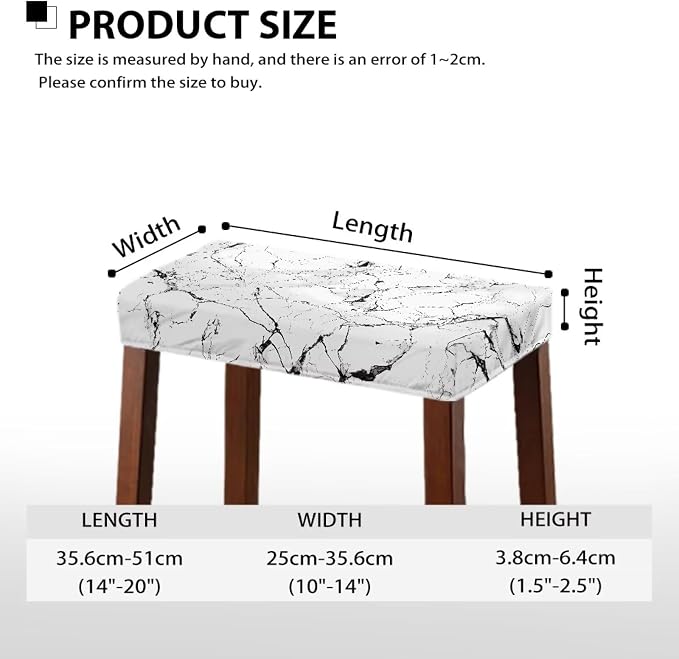 Marble Print Stool Seat Covers Rectangle 2 Pack Stretch Bench Covers Rectangular Soft Rectangle Bar Stool Cover Washable Counter Stools Slipcover Saddle Seat Cover