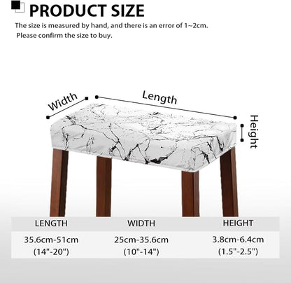 Marble Print Stool Seat Covers Rectangle 2 Pack Stretch Bench Covers Rectangular Soft Rectangle Bar Stool Cover Washable Counter Stools Slipcover Saddle Seat Cover