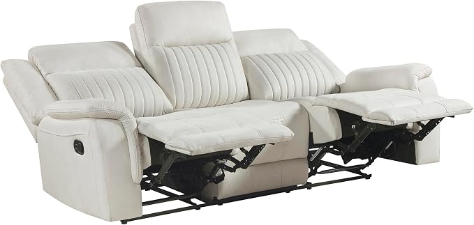Lexicon Manual Double Reclining Sofa, Polished Microfiber Upholstered 3 Seater Manual Sofa Recliner for Living Room, Wall Hugger, Easy Assembly, Beige