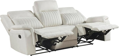 Lexicon Manual Double Reclining Sofa, Polished Microfiber Upholstered 3 Seater Manual Sofa Recliner for Living Room, Wall Hugger, Easy Assembly, Beige