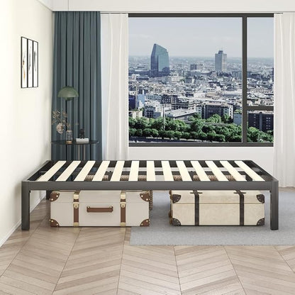 MAF 14 Inch Full Size Platform Bed Frames with Wooden Slats, Black 3500 Lbs Heavy Duty Metal Bed Frame with Anti-Collision Round Legs, No Box Spring Needed, Easy Assembly