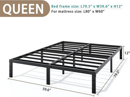 LUMUNANCE Metal Bed Frame Queen Size - 12 Inch Heavy-Duty Queen Platform Bed Frame No Box Spring Needed, Easy Assembly, Noise-Free, Sturdy Mattress Foundation, Underbed Storage Space