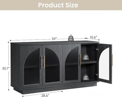 Fatmok Caldera Collection 3-Piece Set, LED Wine Cabinet with USB Ports, 3-Drawer Nightstand, Glass Door Sideboard with Adjustable Shelves for Living Room, Dining Room, Bedroom, Black Grey