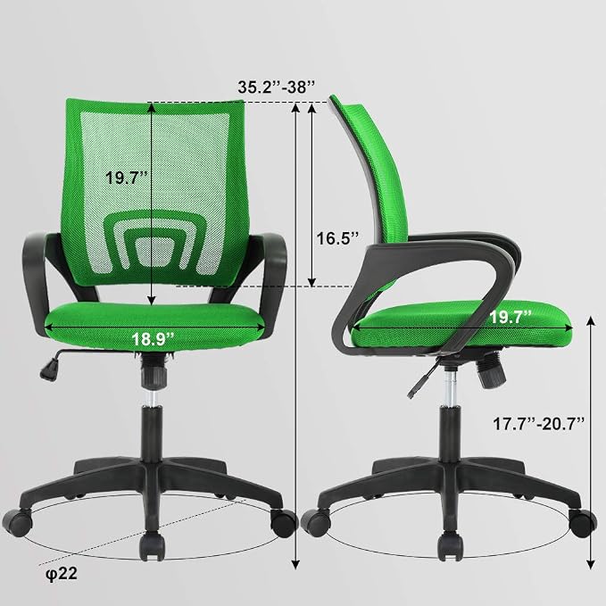 BestOffice Home Office Chair Ergonomic Desk Chair Mesh Computer Chair with Lumbar Support Armrest Executive Rolling Swivel Adjustable Mid Back Task Chair,Green