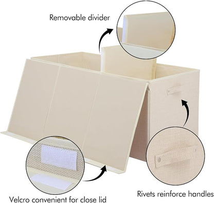 Extra Large Toy Box 167L, Sturdy Toy Storage Chest Organizer Bin Baskets with 2 Removable Divider for Boys, Girls, Kids, Nursery, Bedroom, Playroom, 35.5"x17" x17" (Linen Beige)