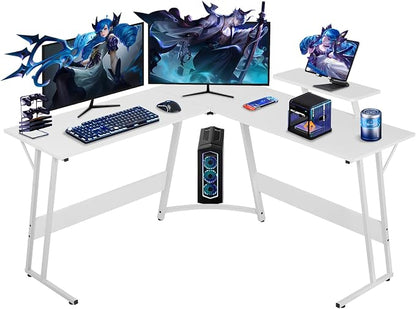 51 Inch L Shaped Gaming Desk Corner Computer Desk with Detachable Monitor Stand for Home Office Learning Gaming Workstation,White