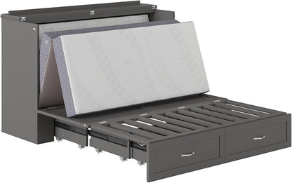 AFI Hamilton Queen Murphy Bed Chest with Mattress, Storage, and Built-in Charger in Grey