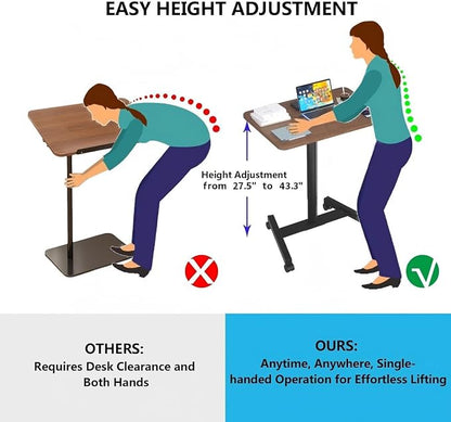 28-Inch Mobile Standing Desk, Adjustable Computer Desk, Portable Standing Desk with Lockable Wheels, Rolling Table for Home Office Classroom Hospital (Jet - Black)