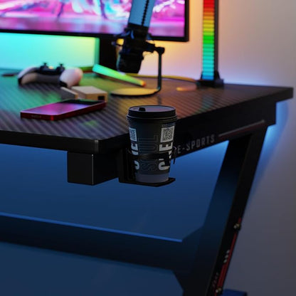 BestOffice | 47" Gaming Desk | Black & Blue | Carbon Fiber Textured Computer Desk | Sturdy Steel Frame,Cup Holder, Headphone Hook, Cable Management Holes, Adjustable Leg Pads | for Gamers,Home,Office