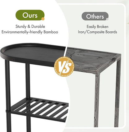 Black Entryway Table for Hallway Bamboo 39.4", Outdoor Console Table Oval Top, Sofa Table Behind Couch 2-tier, TV Stand Plant Stand with Anti-fall Edge, 5min Easy Assembly, 39.4"L x 11.8"W x 29.7"H