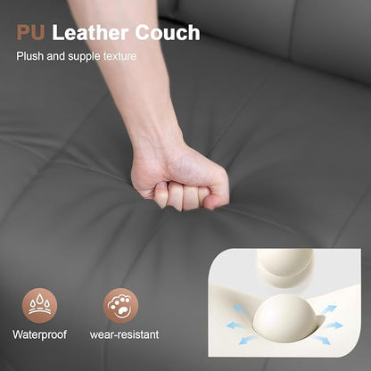Reclining Couch, 113" PU Leather Sofa Recliner with Massage - 4 Seat Home Theater Seating Comfy Soft, Manual Wall Hugger Reclining with Lumbar Support Sofa Set for Family Living Room, Dark Gray