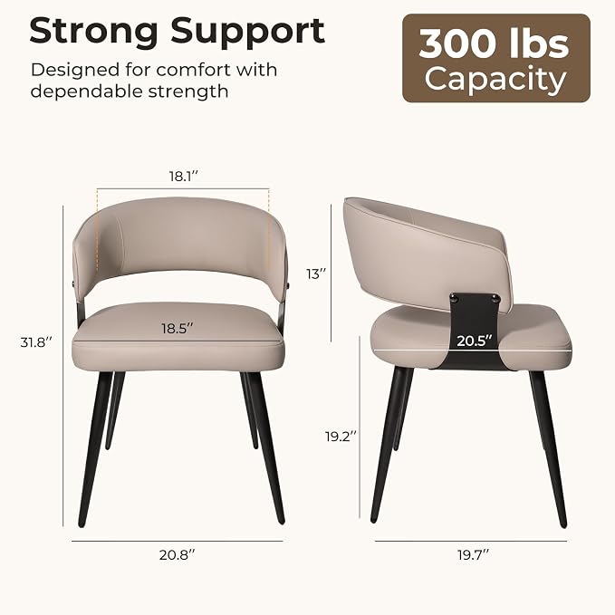 Dining Chairs Set of 2, Modern Upholstered Faux Leather Kitchen Chairs with Curved Back, Easy to Assemble & Clean for Dining Room, Restaurant, Cafe, Warm Gray