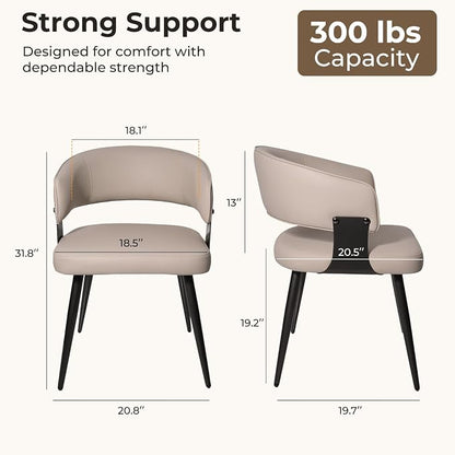 Dining Chairs Set of 2, Modern Upholstered Faux Leather Kitchen Chairs with Curved Back, Easy to Assemble & Clean for Dining Room, Restaurant, Cafe, Warm Gray