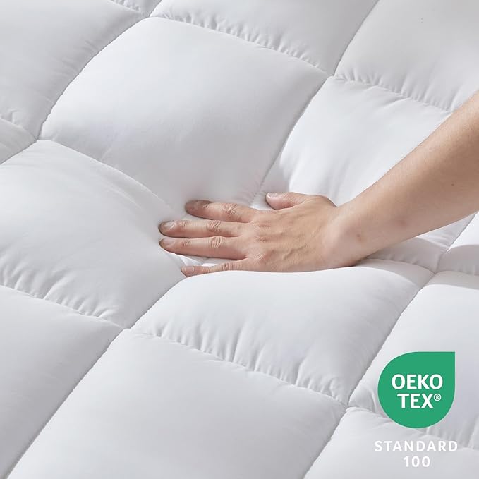 CozyLux Queen Size Mattress Pad Pillow Top Cotton Cooling Mattress Topper 8-21" Deep Pocket Mattress Cover Quilted Fitted Cooling 450GSM Mattress Protector (60x80 inch,White)
