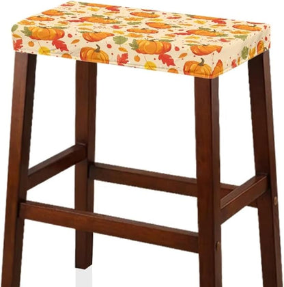 Pumpkin Maple Leaf Bar Stool Covers Thanksgiving Stool Covers Rectangular Stretch Washable Vanity Chair Cover Rectangle 2 Pack with Elastic Band