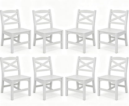 Outdoor Armless Dining Chairs Set of 8,HDPE Patio Chairs with Wide Seat,All-Weather HDPE Patio Armless Chairs for Porch, Backyard, Deck, White, Table not Included
