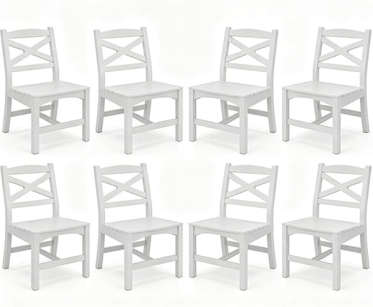 Outdoor Armless Dining Chairs Set of 8,HDPE Patio Chairs with Wide Seat,All-Weather HDPE Patio Armless Chairs for Porch, Backyard, Deck, White, Table not Included