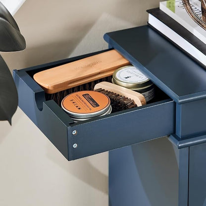 Haotian Shoe Cabinet with 4 Flip Drawers, Large Freestanding Shoe Rack, Modern Shoe Organizer for Entryway, Hallway, Entance Navy FSR79-B