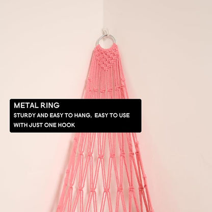 Amdermi Stuffed Animal Net or Hammock Corner Hanging Net for Stuffy Animal Storage Macrame Toy Display Plush Toy Holder Wall Pet Net for Nursery Kid Bedroom Decor Playroom Organizer (Pink)