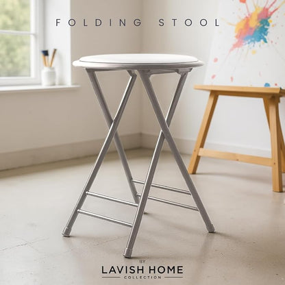 Lavish Home Folding Stool - Backless 24-Inch Stool with 225lb Capacity for Kitchen or Rec Room - Portable Indoor Counter Bar Stools (White)
