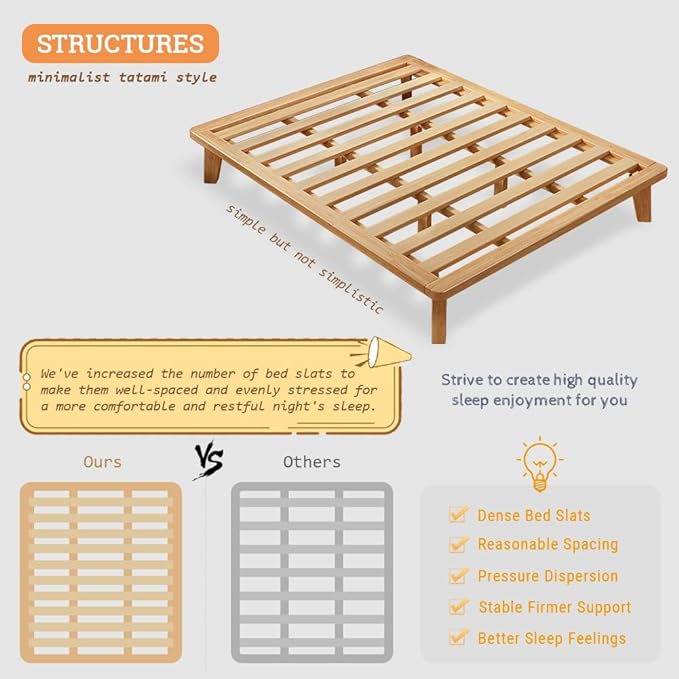 NELYE Twin Platform Bed Base - 14 Inch Solid Wood Mattress Foundation with Support Slats and Legs, Twin-Size Rubberwood Simple Bed Frame