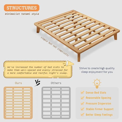 NELYE Twin Platform Bed Base - 14 Inch Solid Wood Mattress Foundation with Support Slats and Legs, Twin-Size Rubberwood Simple Bed Frame