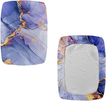 Marble Print Bar Stool Covers - Set of 2 Rectangle Stretch Bench Covers - Removable Slipcover for Vanity Chair