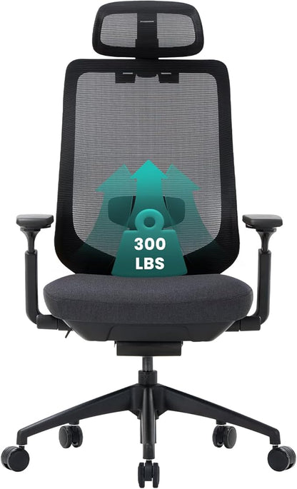 COLAMY Ergonomic Mesh Office Chair,High Back Computer Executive Desk Chair,Lumbar Support with Adjustable Headrest and 4D Arms, Slide Seat, Tilt Lock-Black