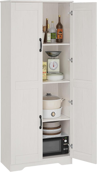 IDEALHOUSE Tall Pantry Cabinet, 60" Kitchen Pantry Storage Cabinet with 2 Doors and Adjustable Shelves, Freestanding Kitchen Cabinet, Cupboard for Dining Room, Bathroom (White)