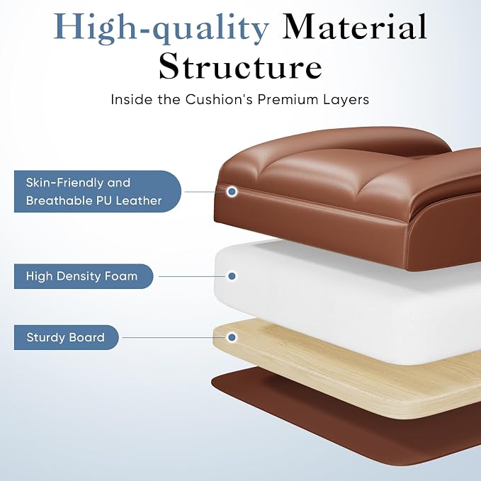 DUMOS Big and Tall Home Office Desk Chair, Ergonomic Executive Chair with Footrest, Computer Gaming Chairs with High Back Reclining, Adjustable Armrests and Comfy Lumbar Support, PU Leather, Brown