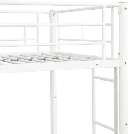 Twin Over Twin Metal Bunk Bed with Trundle,Can be Divided Into Two Bed with Ladder & Guard Rail for Adults,No Box Spring Needed, Noise Free (White)