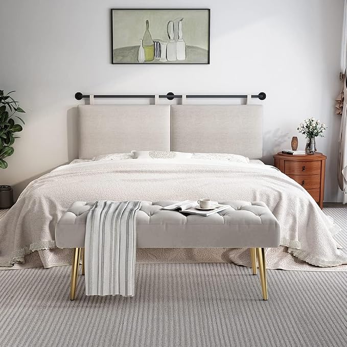 Headboard for King Size Bed, Wall Mounted Headboard with Fine Linen Upholstery and Button Tufting, Adjustable Heigh Head Board for Bedroom (Beige, King)