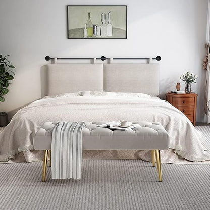Headboard for King Size Bed, Wall Mounted Headboard with Fine Linen Upholstery and Button Tufting, Adjustable Heigh Head Board for Bedroom (Beige, King)