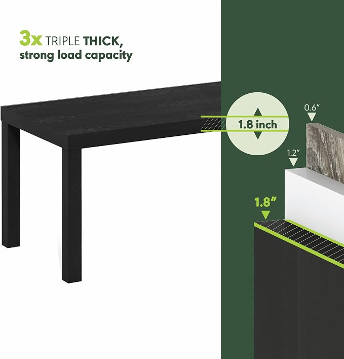 Furinno CLASSIC Coffee Table, Modern Rectangle Printer Stand, Black | 1.8" Triple Thick Tabletop, Toolless Assembly, Side Table, for Living Room, Home Office