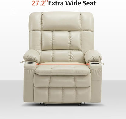 MCombo Dual Motor Power Lift Recliner Chair for Elderly, Lay Flat Lift Chair with Heat and Massage, Oversized Lift Recliner for Big and Tall, Faux Leather R7891 (Cream White, Large-Wide)