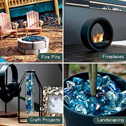 Onlyfire 10 lbs Fire Glass Diamonds 1 Inch, Reflective Fire Pit Glass Rocks