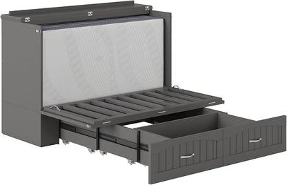 AFI, Southampton Murphy Bed Chest Full with 6" Mattress, Built-in USB Charger & Storage Drawer, Grey