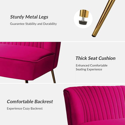 TINA'S HOME Contemporary Velvet Loveseat Sofa, Upholstered Loveseat Couch with Golden Metal Legs, Small Tufted 2-Seat Sofa Armless Love Seat for Living Room, Bedroom, Apartment Small Spaces, Fuchsia