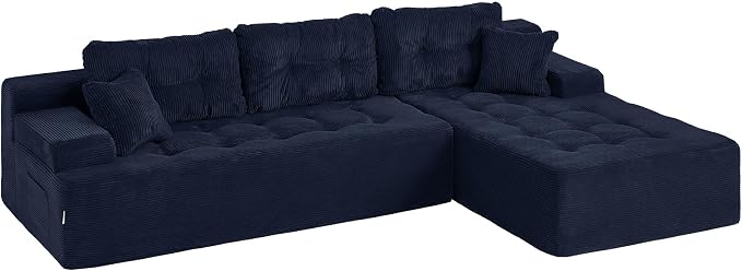 Hobestluk Modular Sectional Sofa Couches L-Shape Couch 3 Seat Modular Sofa Memory Foam Sectional Couches for Living Room, Cloud Couch (Dark Blue Corduroy, 108", Right Hand Facing)