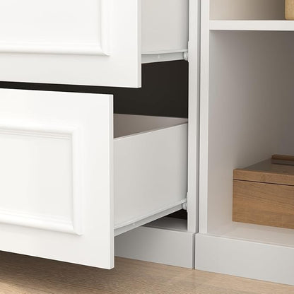 WOODTIME Wardrobe Closet with 3 Hanging Rods, 8 Framed Doors & 3 Drawers, Modern Wooden Armoire with Glass Doors & 7 Shelves, Clothes Storage Cabinet Organizer for Bedroom, White